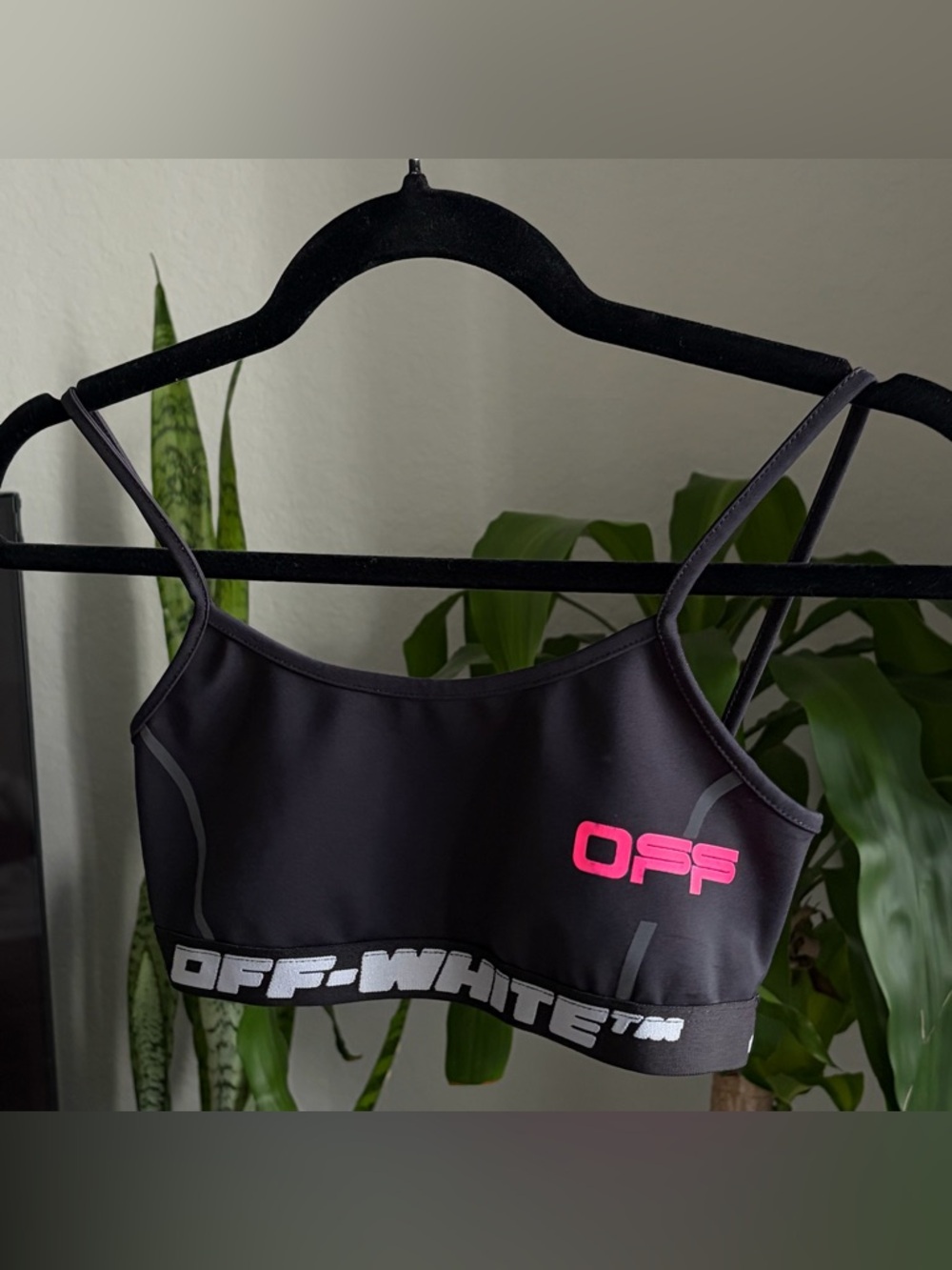 Off-White Black Sports Bralette with Pink Logo
